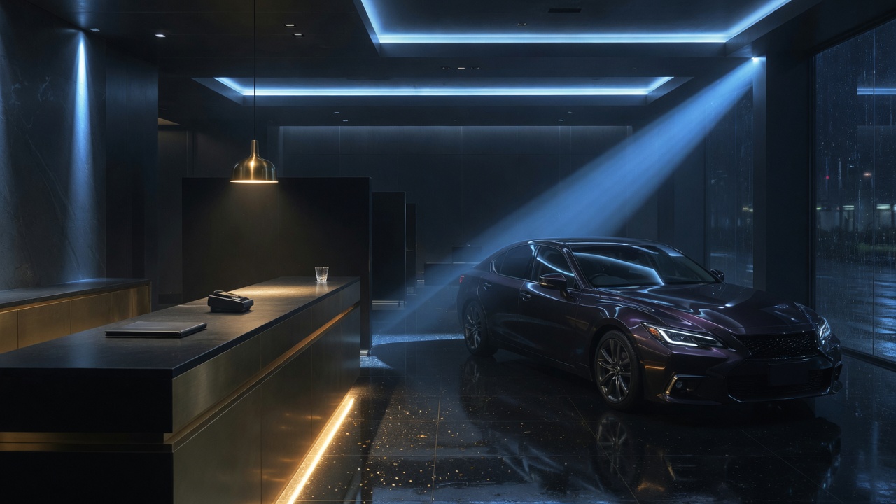 Luxury sedan in showroom