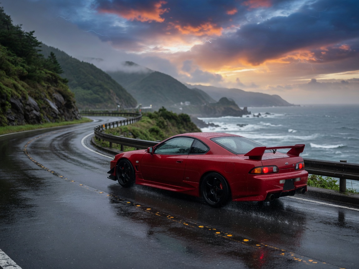 Sports coupe on a coastal road