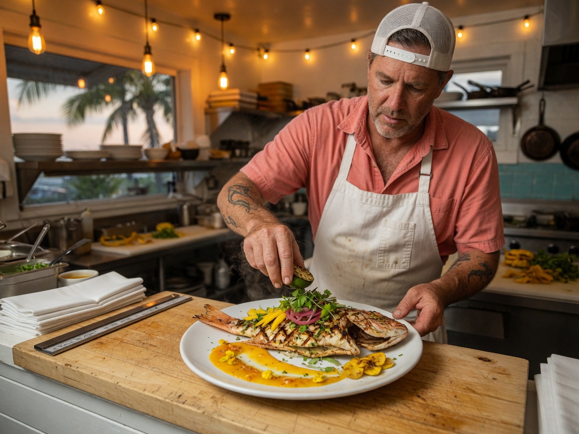 Chef plating snapper
